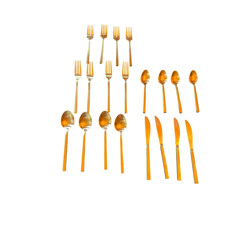 Fortessa Flatware Gold 20pc Arezzo Brushed Stainless Steel Modern Cutlery Set